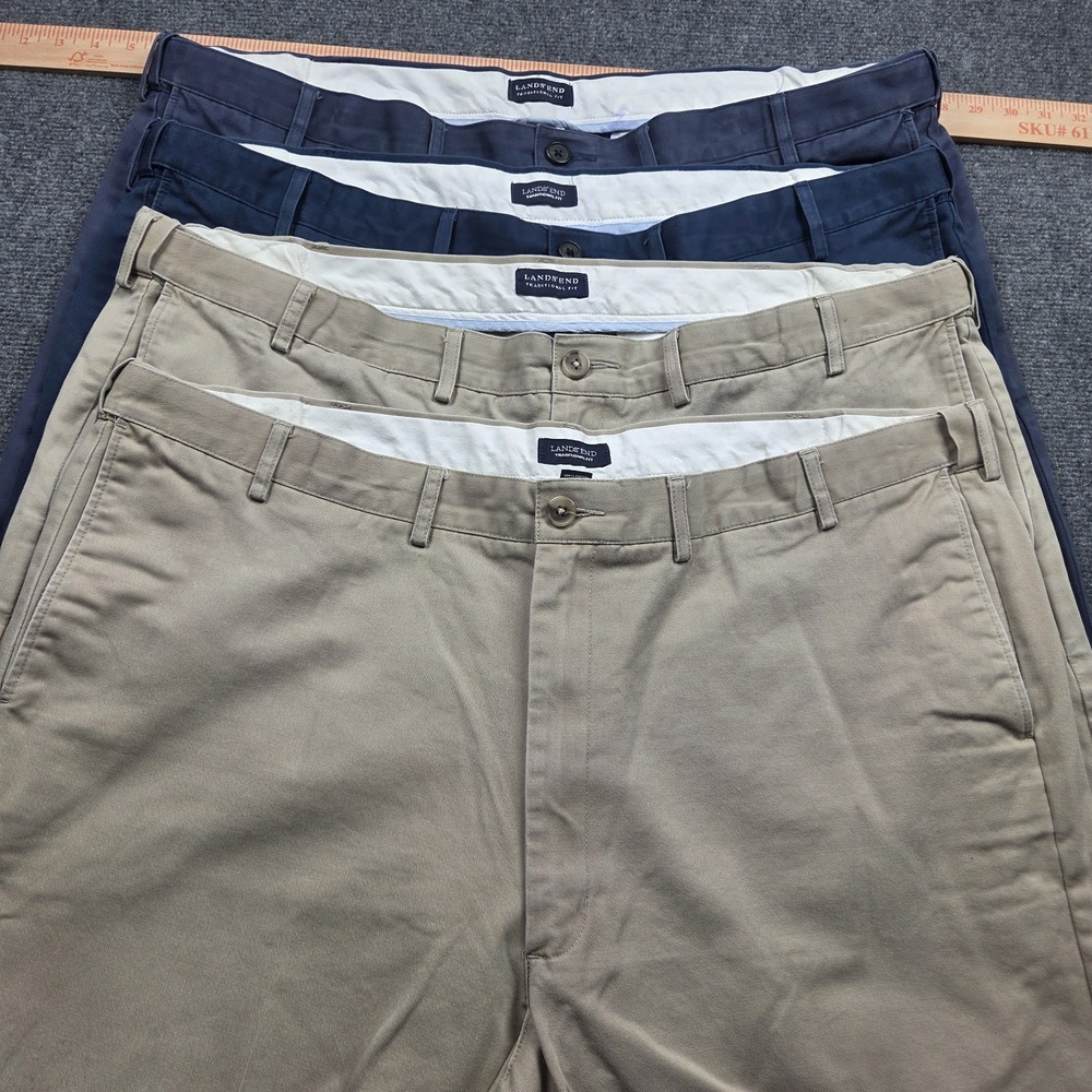 Lands End Men Big Tall 44x31 Bundle Of 4 Dress Pants Traditional Fit Flat Front